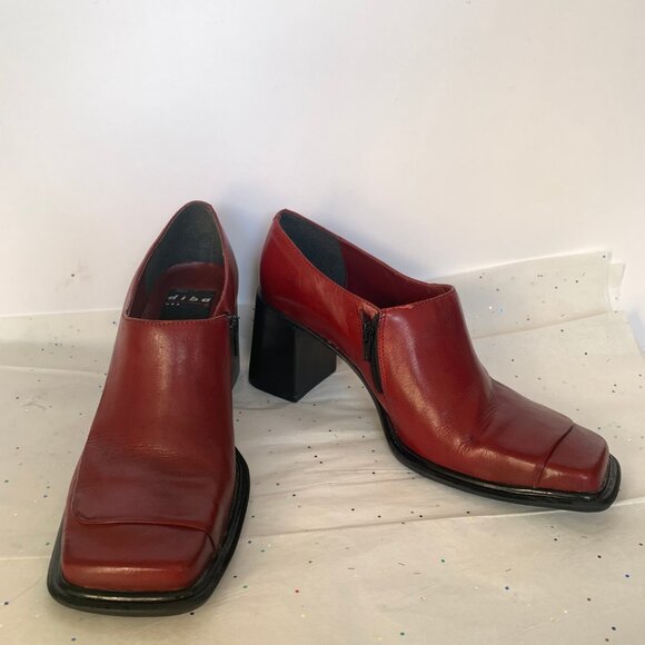 Diba Vtg Y2K Red Square Toe Flat Toe Box Block Heel Loafers Zip Side - Sz 8.5 - Picture 9 of 15